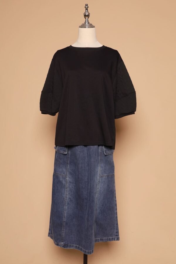 PO - Yuan Embossed Sleeves Top in Black - Image 3